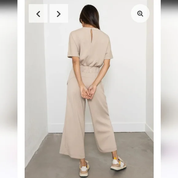 Spanx Aire Crop Wide Leg Jumpsuit Color Tahini - Picture 3 of 15